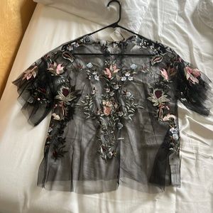 Zara tulle embroidered top, black, small, NWT